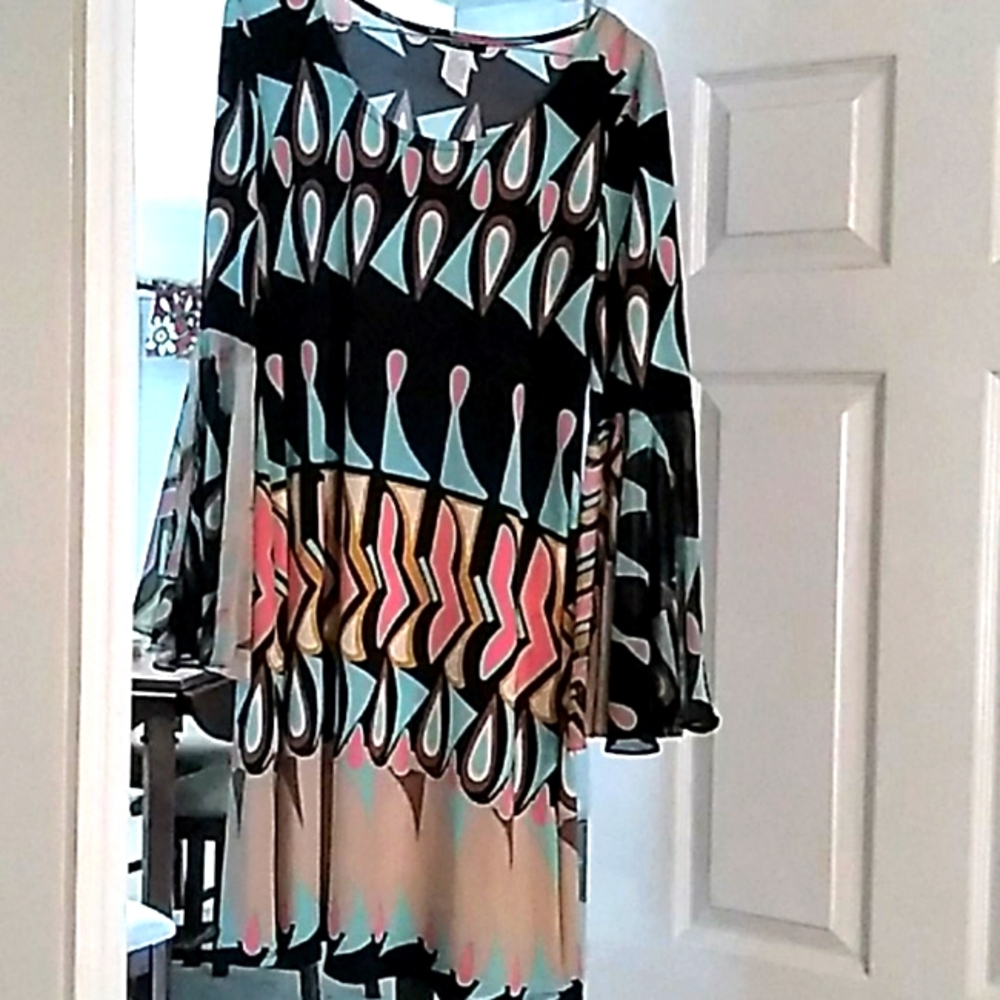 Small MSK black cream yellow orange blue blouse
